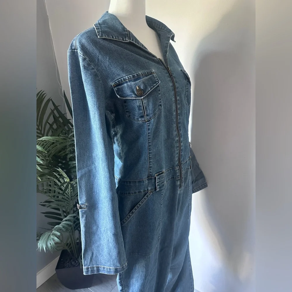 Vintage Y2K No Boundaries Juniors/Women’s Denim Flared Jumpsuit/Overalls Jnr’s M - Picture 3 of 9